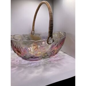 Vintage Mikasa Colorful Oval Embossed Fruit Basket Bowl with Bamboo Handle‎
